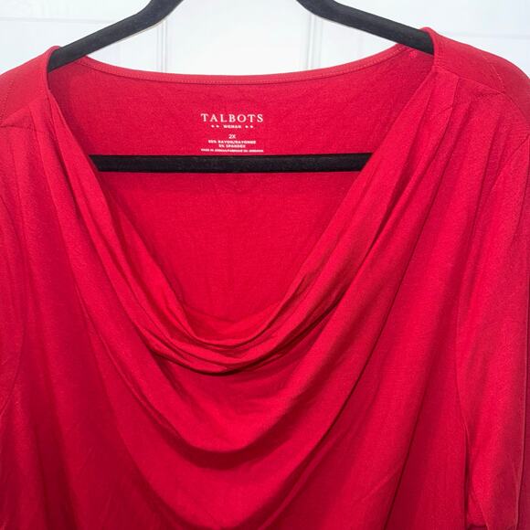 Talbots NWT 3/4 sleeve Burgundy Red Blouse 2x thin stretchy comfort casual solid - Picture 2 of 6